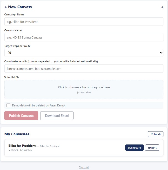 Coordinator dashboard with route status