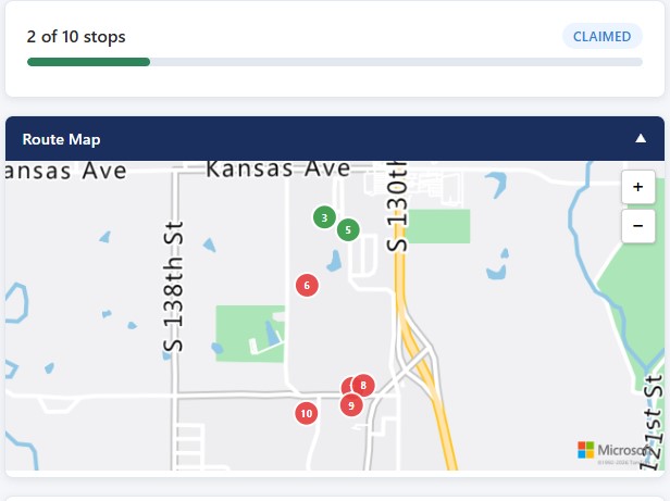 Route map with colored pins