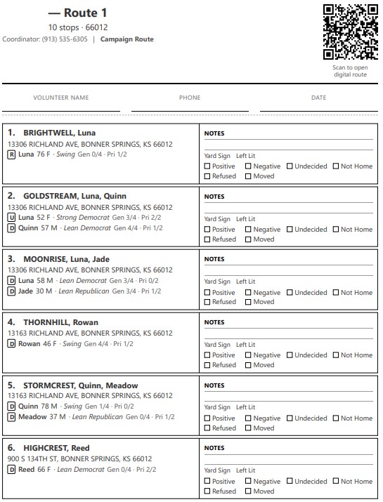 Printable walk sheet with QR code